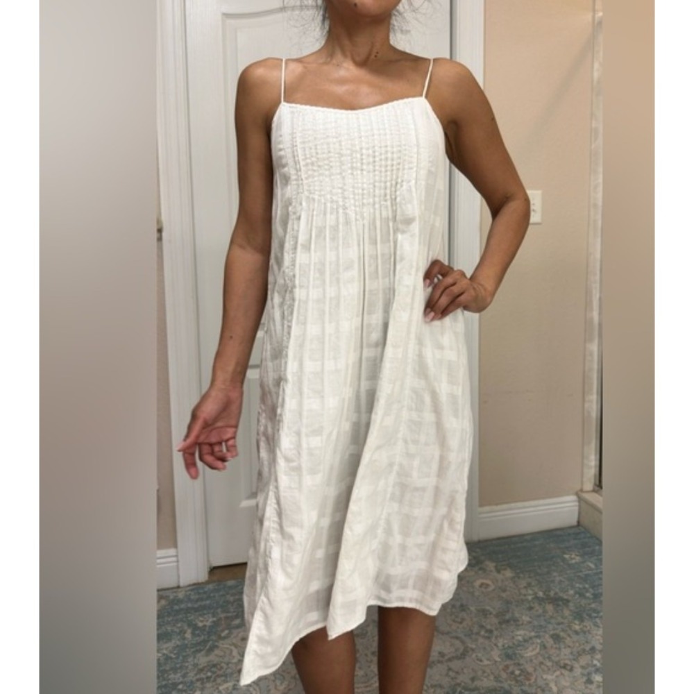 J.CREW Dress Womens 0 White Knee Length Sundress Square Neck Pleated Cotton